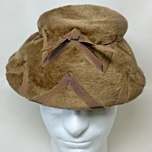 VTG Swanson Hattie Carnegie Faux Fur Brown Cloche Hat w/ 2 Matching Hat Pins 50s